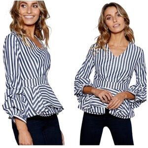 LUXE by Stylekeepers BLOUSE Striped V-Neck Peplum Top